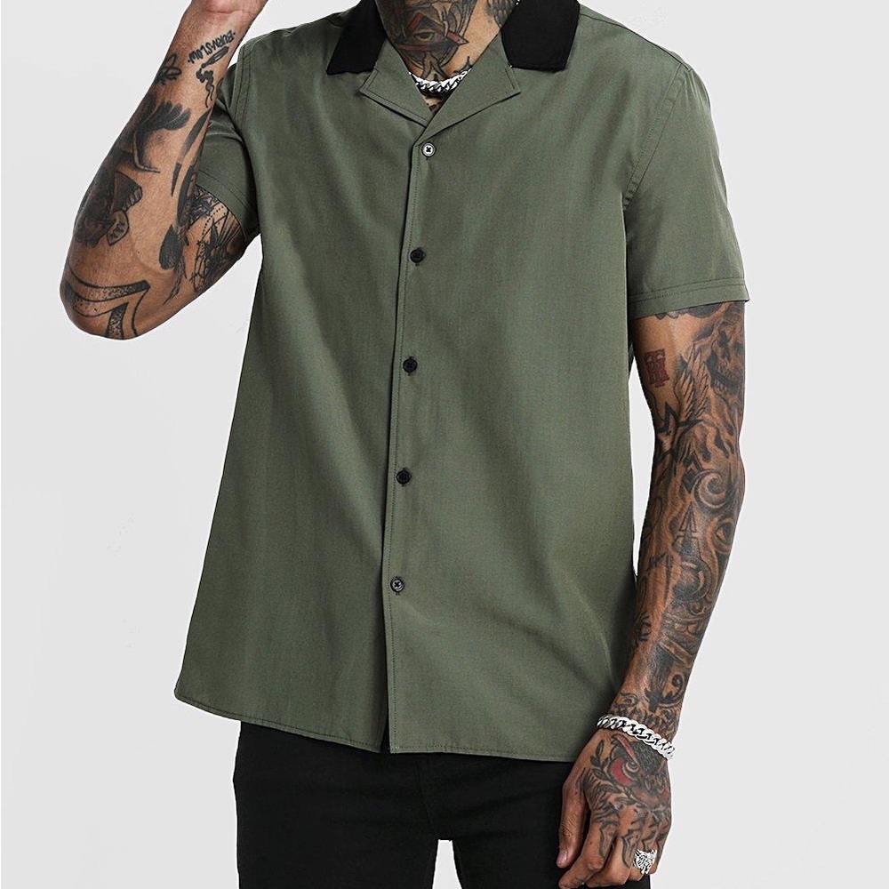 Revere short sleeve button up with contrast colllar